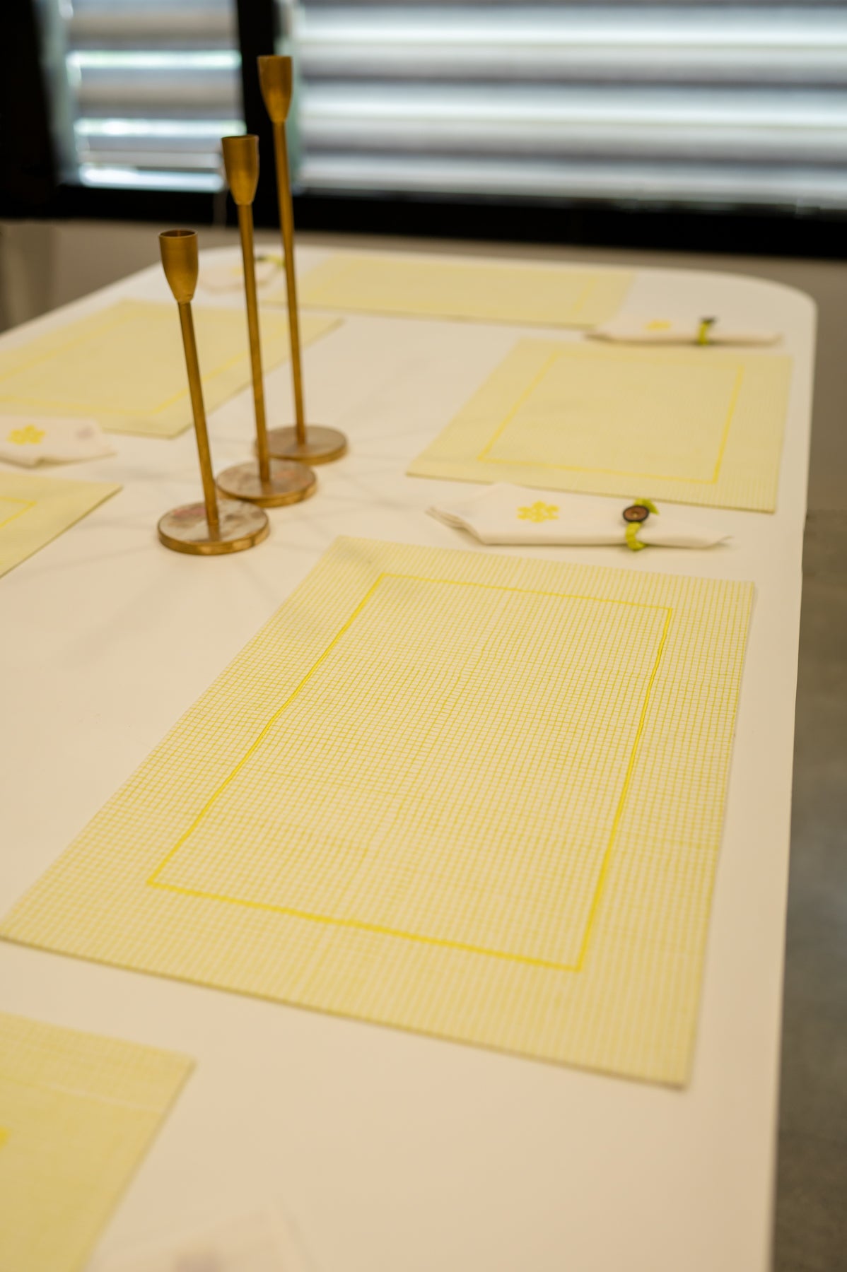 Yellow Chequered Festive Table Mat Set