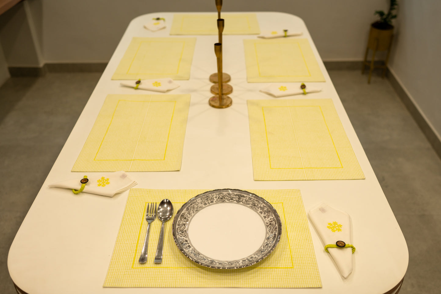 Yellow Chequered Festive Table Mat Set
