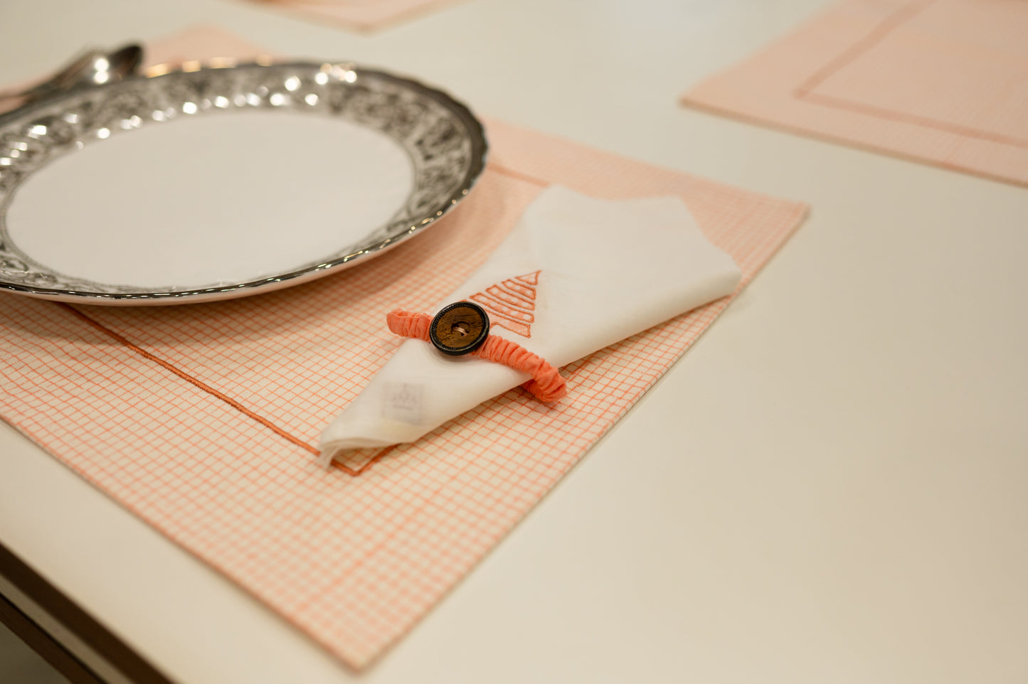 Peach Chequered Festive Table Mat Set