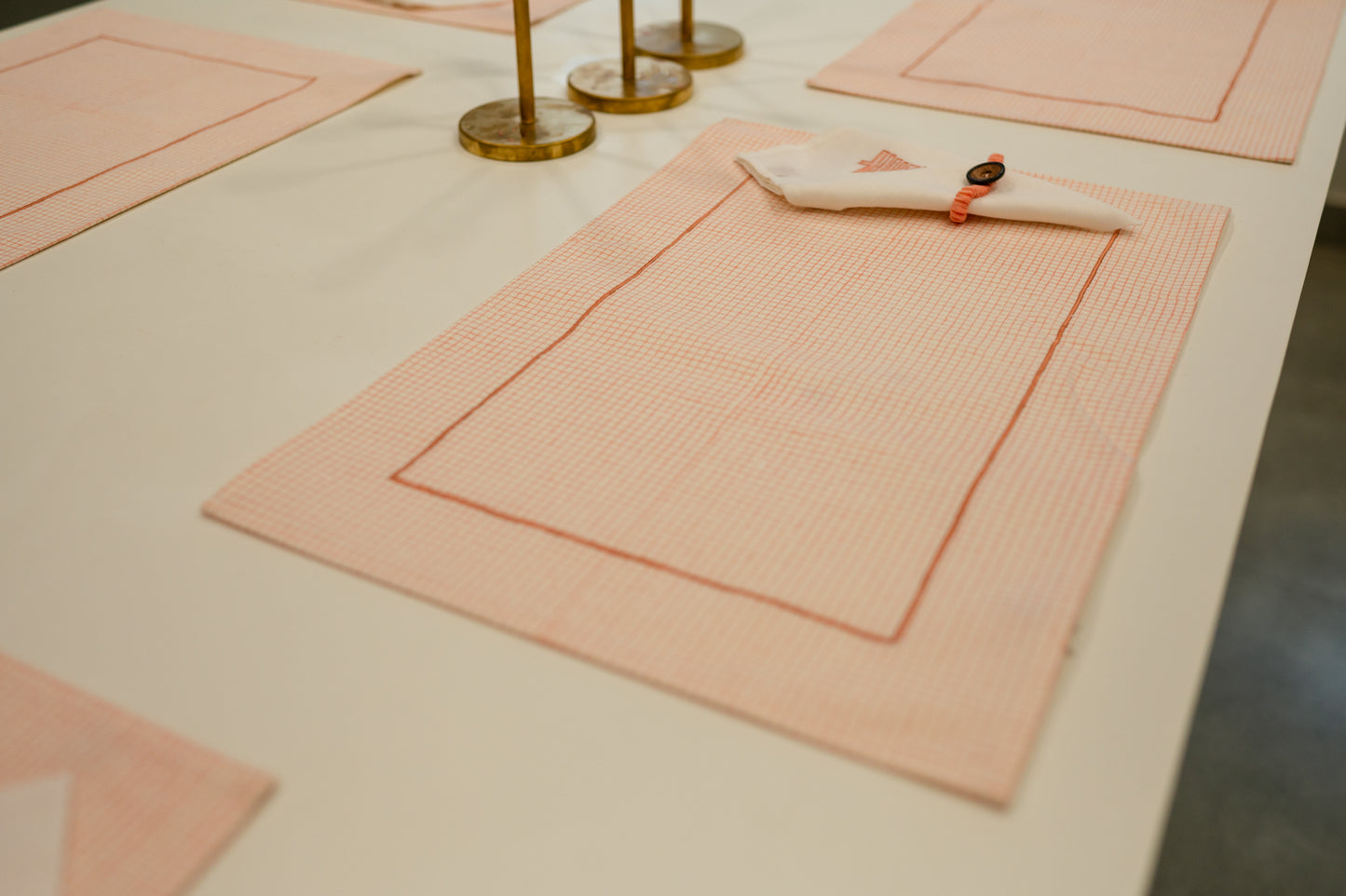 Peach Chequered Festive Table Mat Set