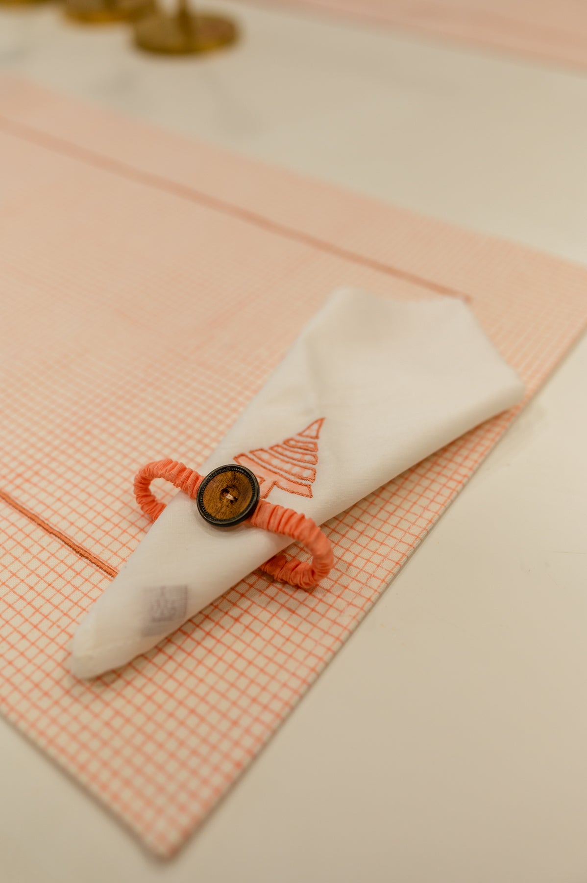 Peach Chequered Festive Table Mat Set