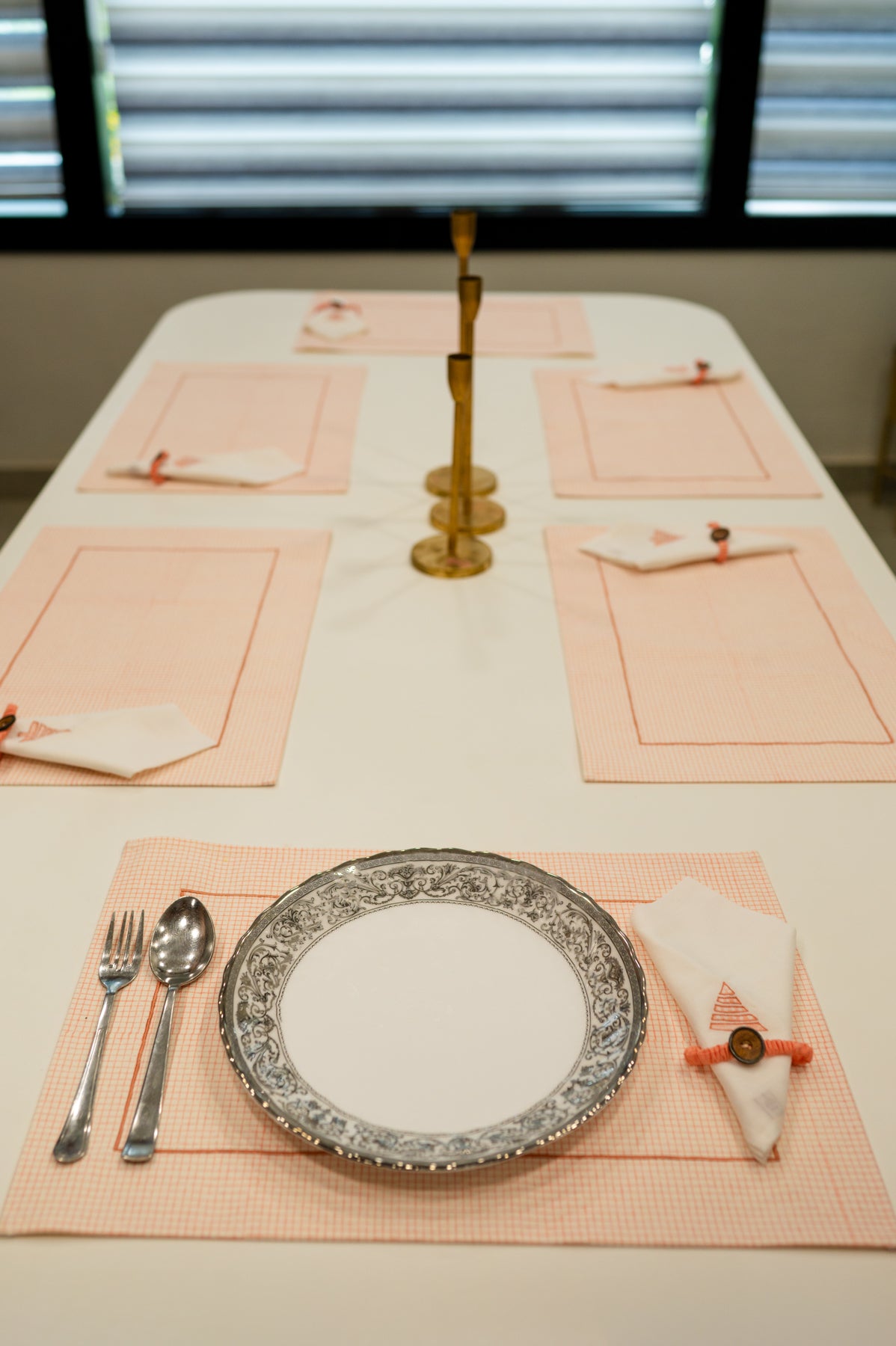 Peach Chequered Festive Table Mat Set