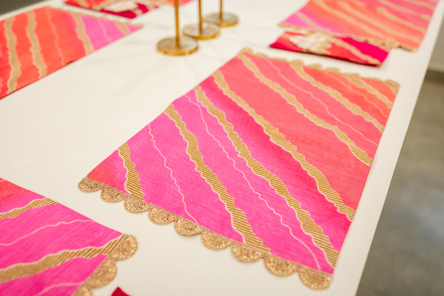 Pink Leheriya Festive Table Mat Set