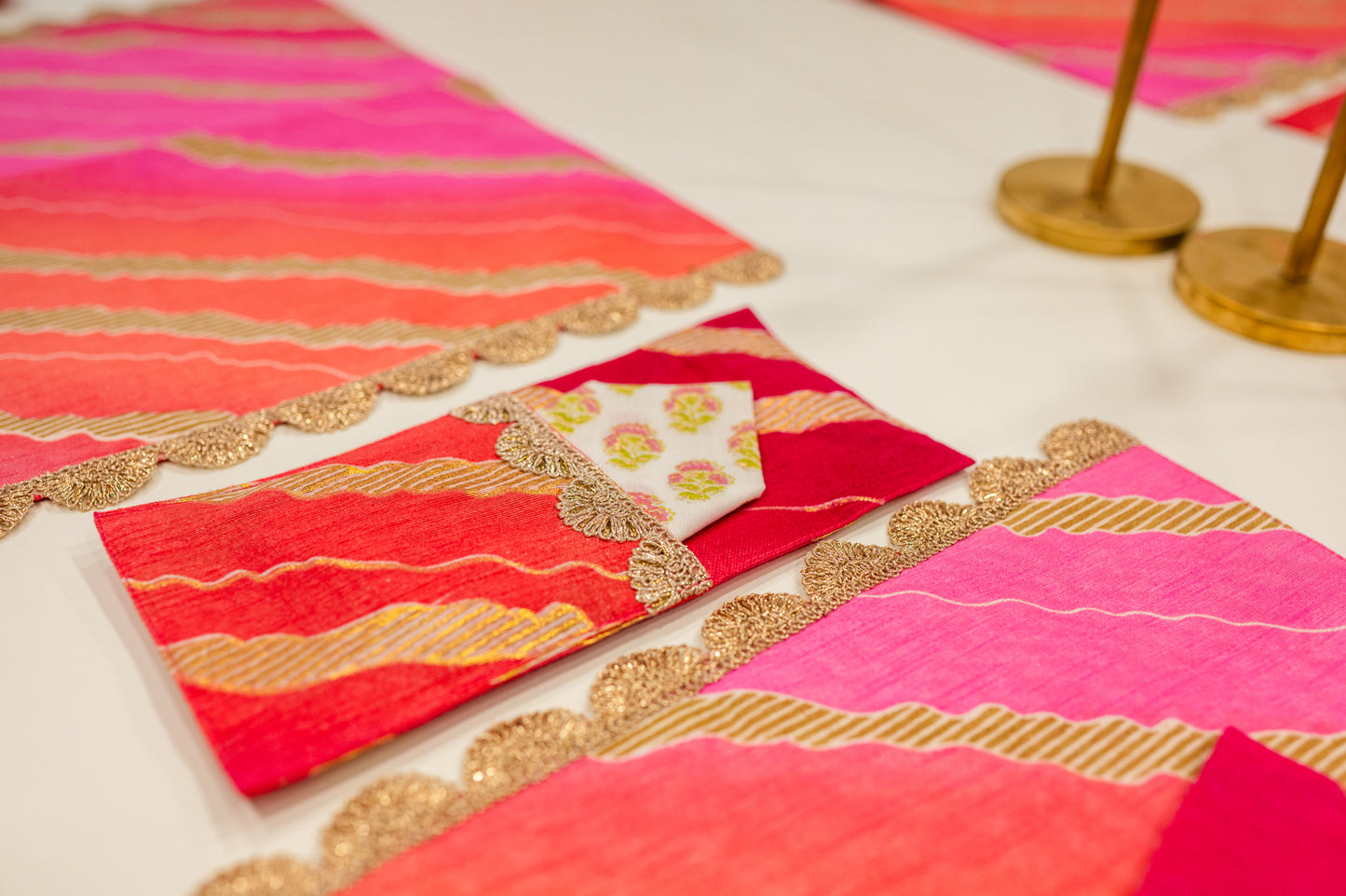 Pink Leheriya Festive Table Mat Set