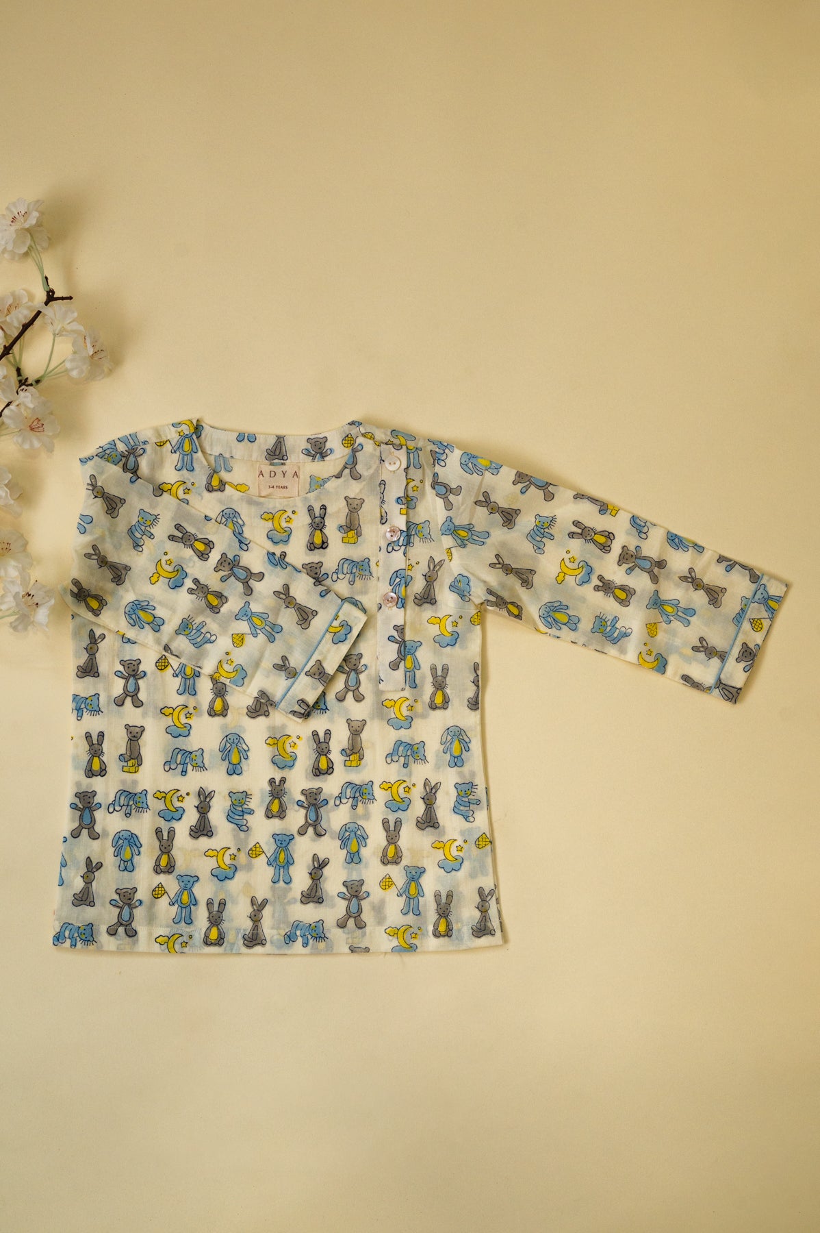 Off White Teddy Bear Kids Night Suit