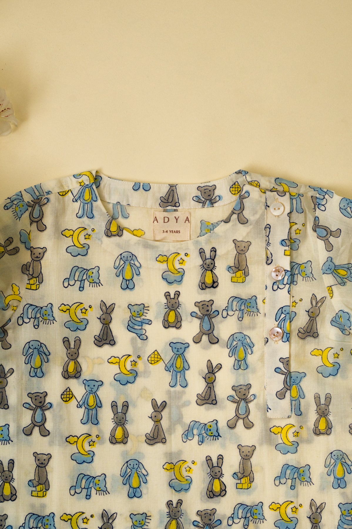 Off White Teddy Bear Kids Night Suit