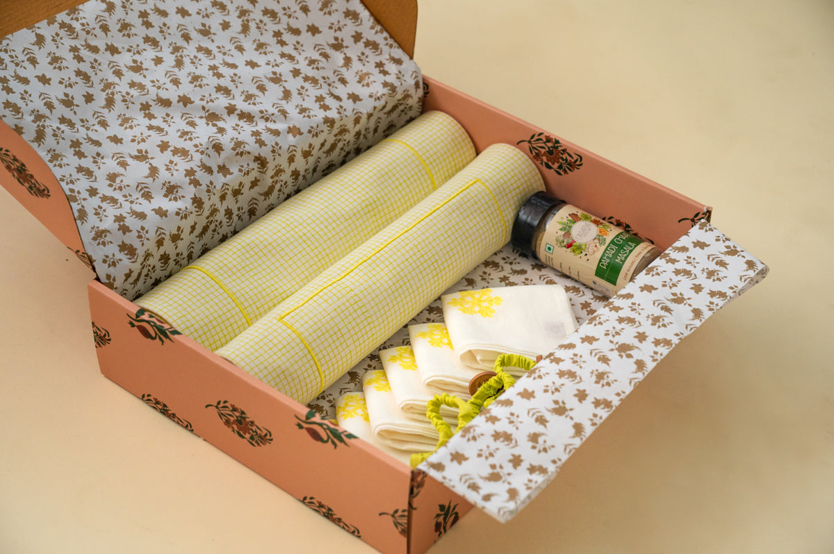 Yellow Chequered Festive Table Mat Set
