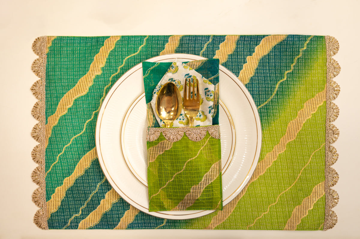 Green Leheriya Festive Table Mat Set
