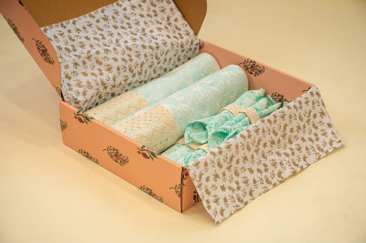 Sea Green Jaal Festive Table Mat Set