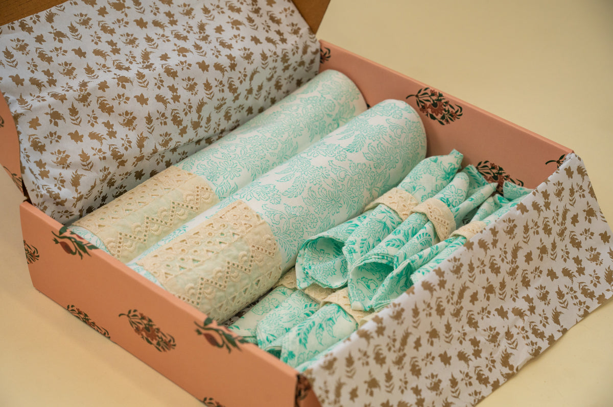 Sea Green Jaal Festive Table Mat Set