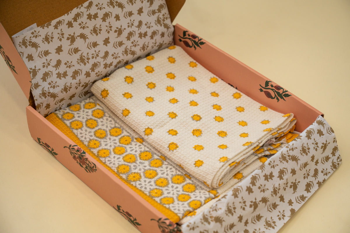 Yellow Floral Hand Towel Gifting Set
