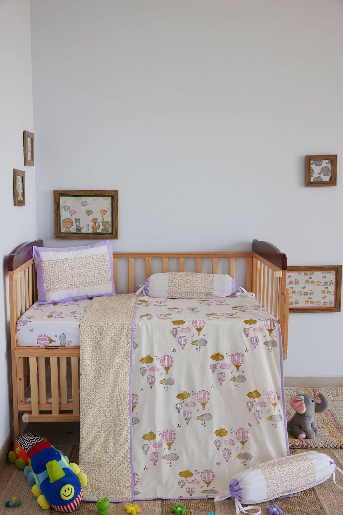 Lilac Hot Air Balloon Cot Set
