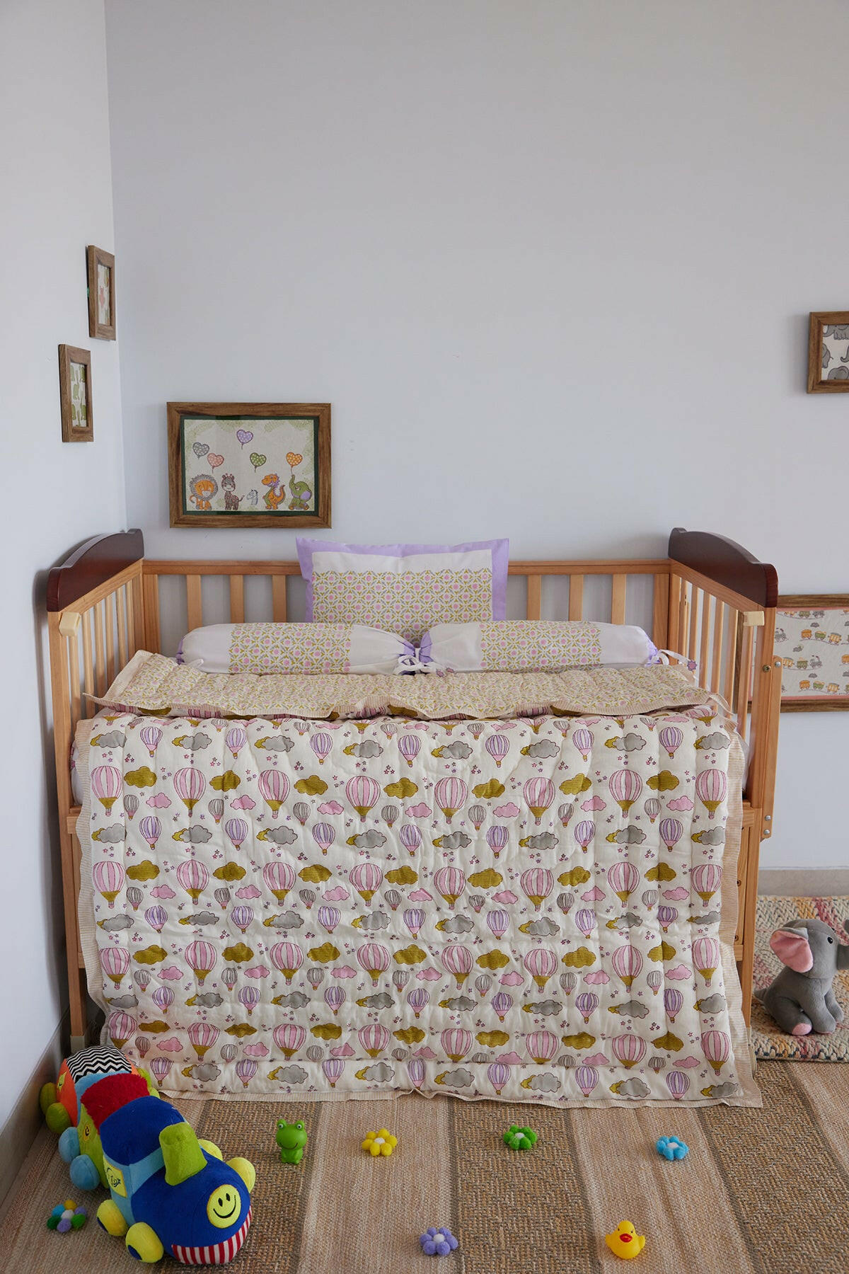 Lilac Hot Air Balloon Cot Set