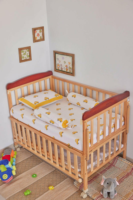 Sunshine Yellow Dinky Car Cot Set