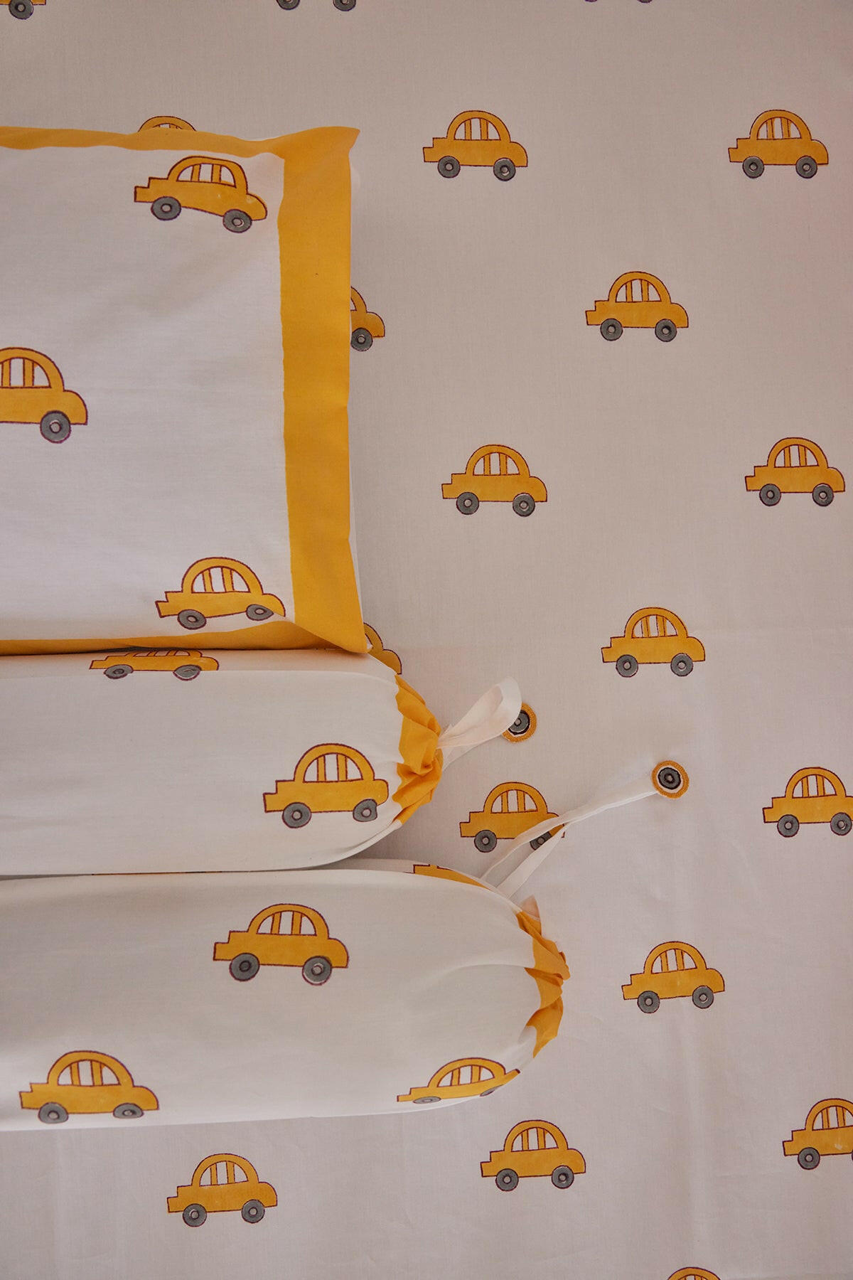 Sunshine Yellow Dinky Car Cot Set