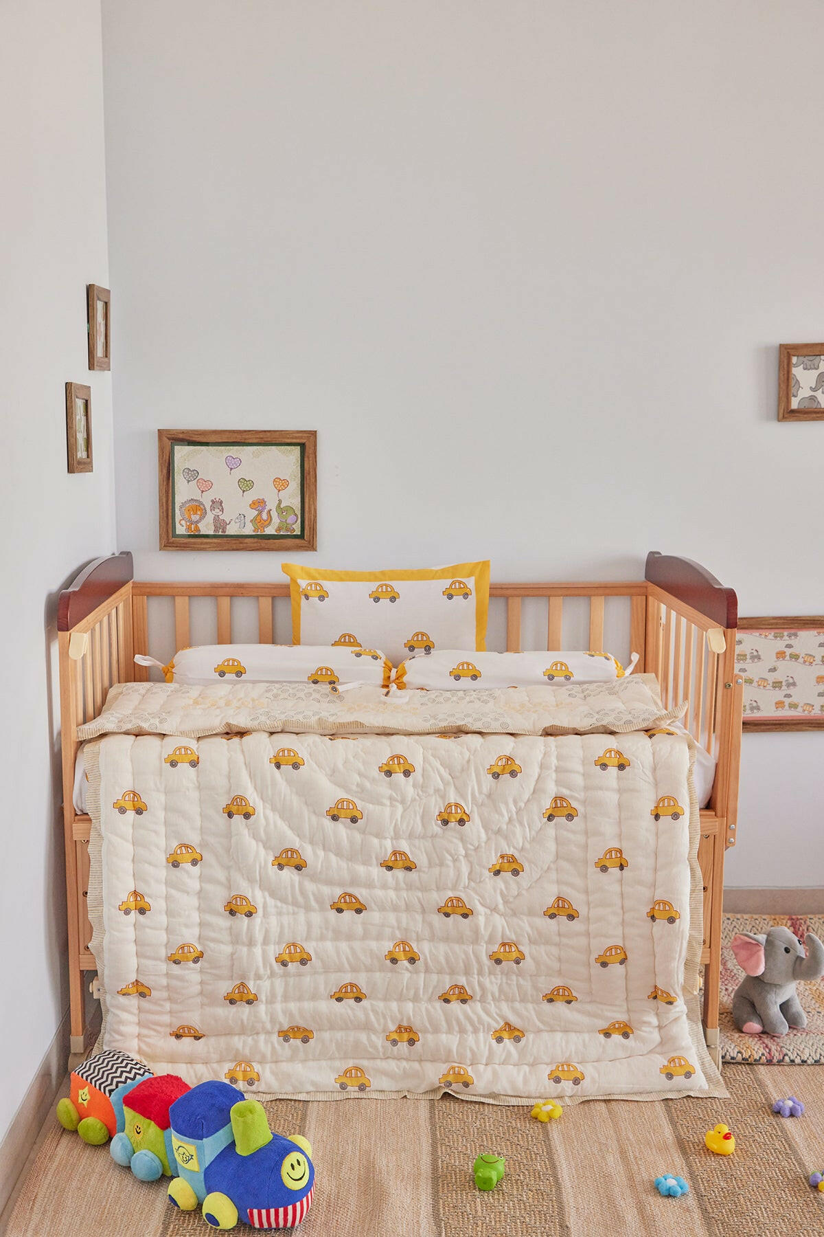 Sunshine Yellow Dinky Car Cot Set