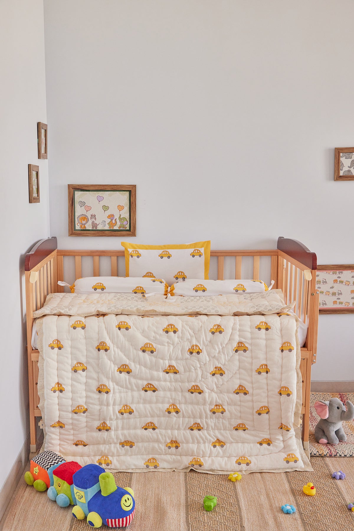 Sunshine Yellow Dinky Car Baby Quilt