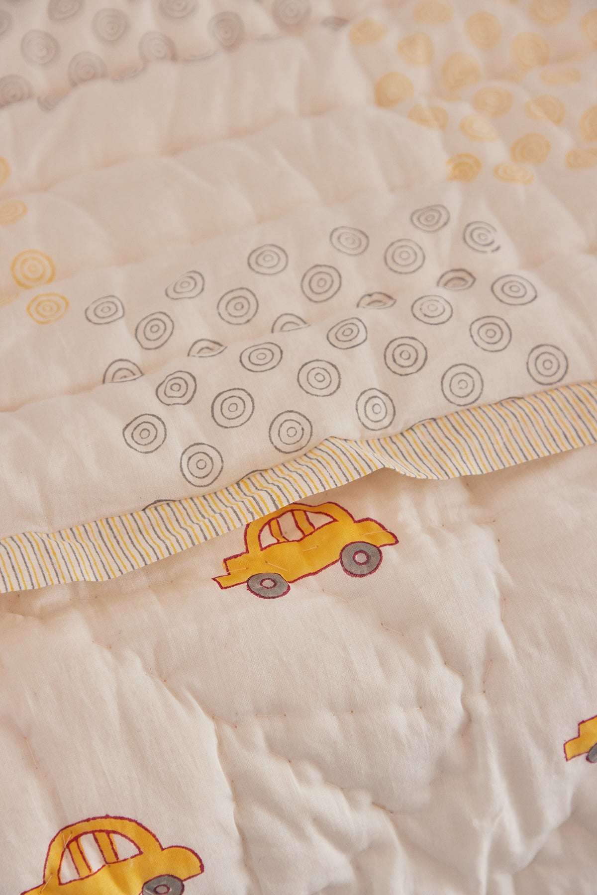 Sunshine Yellow Dinky Car Baby Quilt