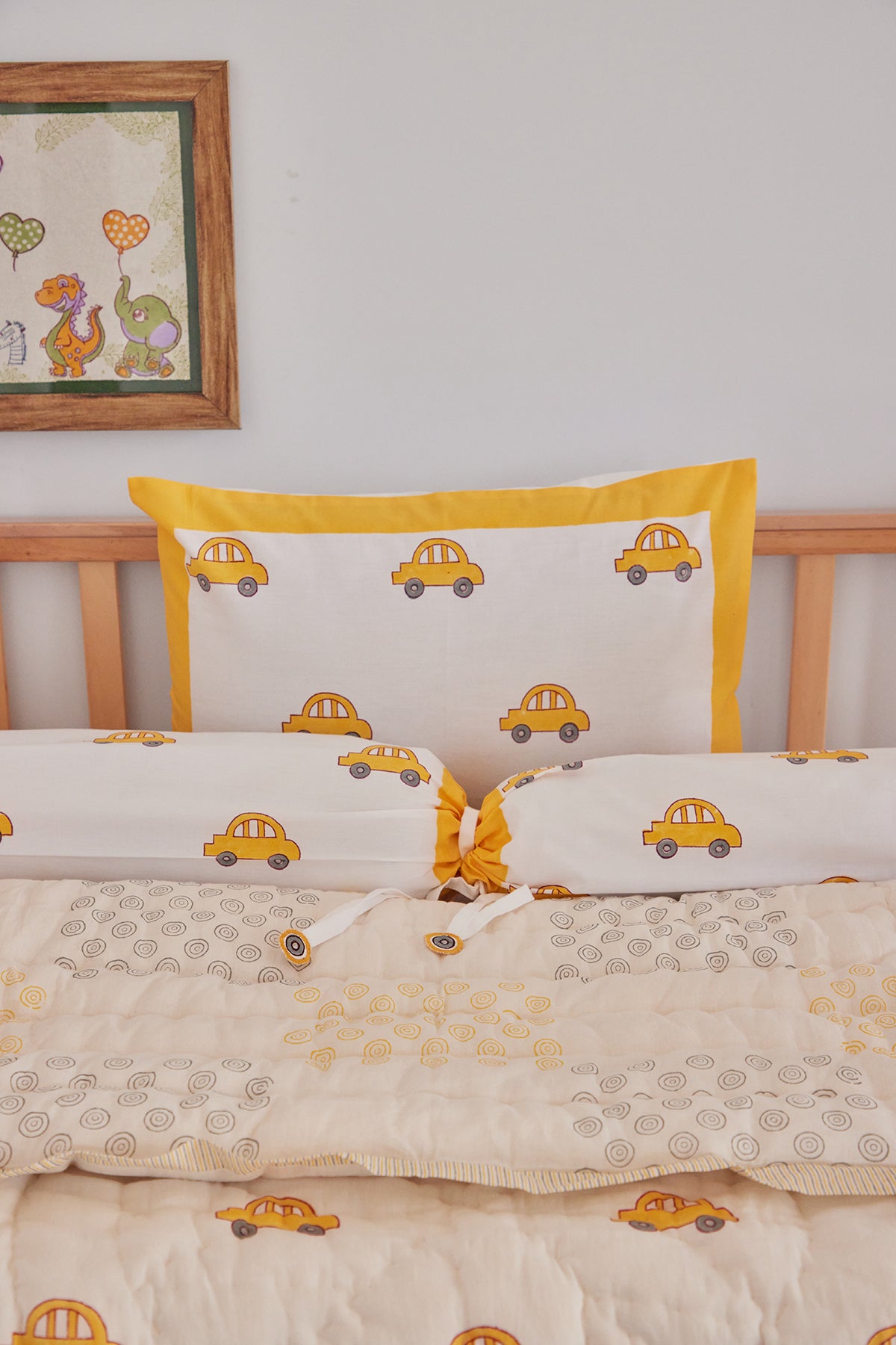 Sunshine Yellow Dinky Car Baby Quilt