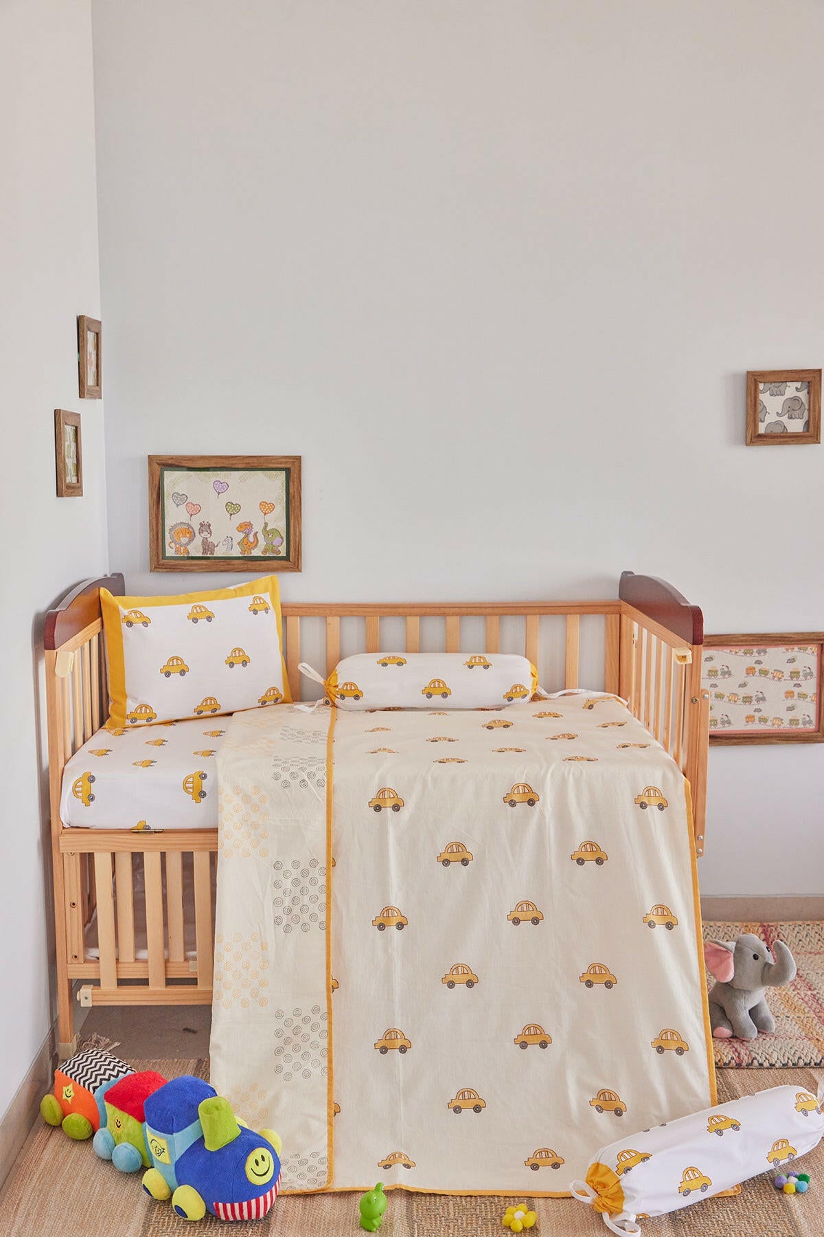 Sunshine Yellow Dinky Car Cot Set