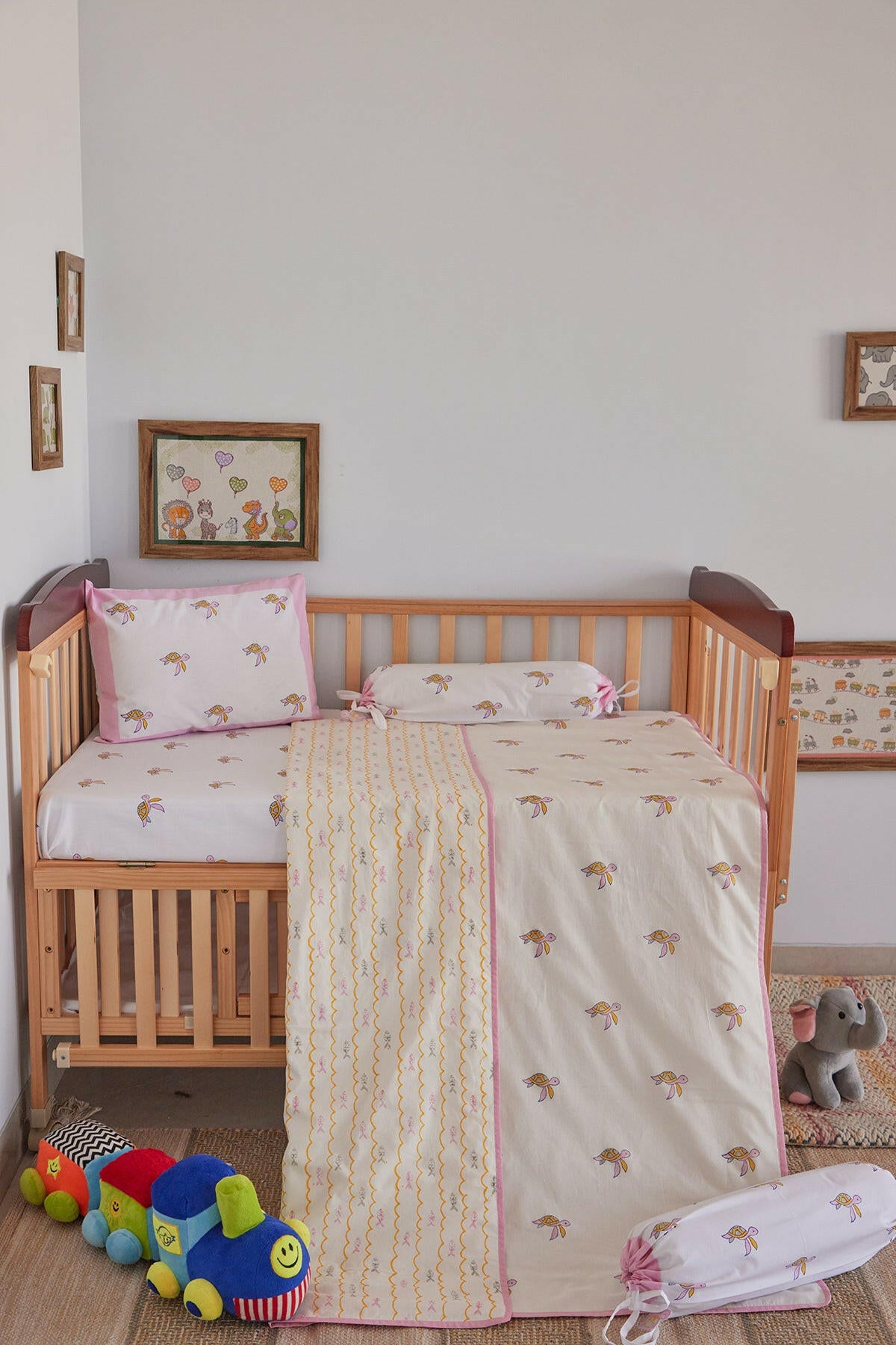 Lilac & Pink Turtle Cot Set