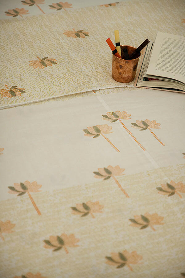 Fossil & Orange Sacred Lotus Cotton Dohar