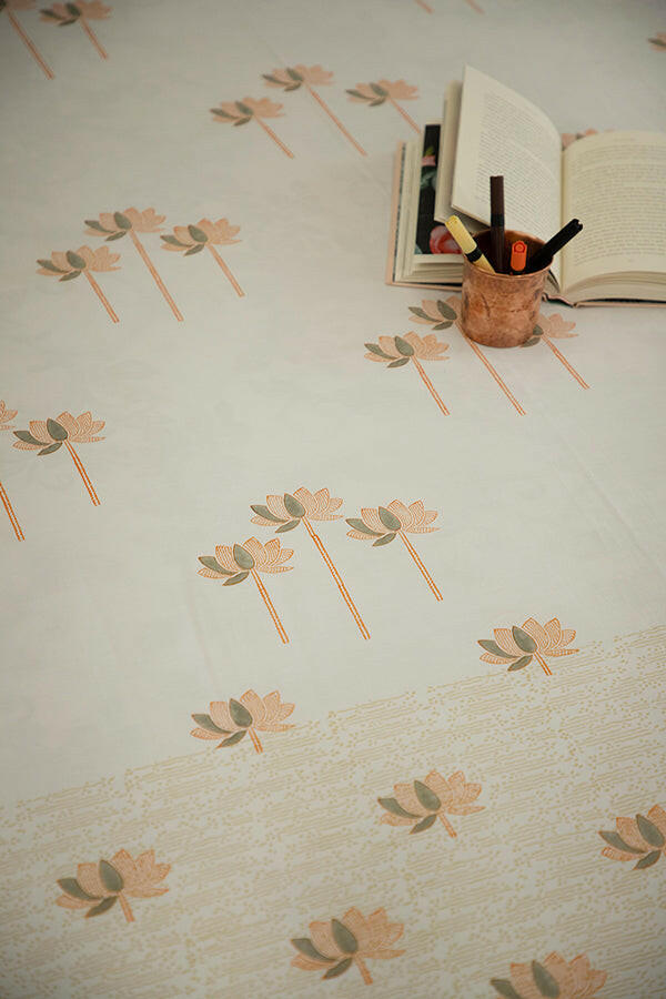 Fossil & Orange Sacred Lotus Pure Cotton Bedsheet