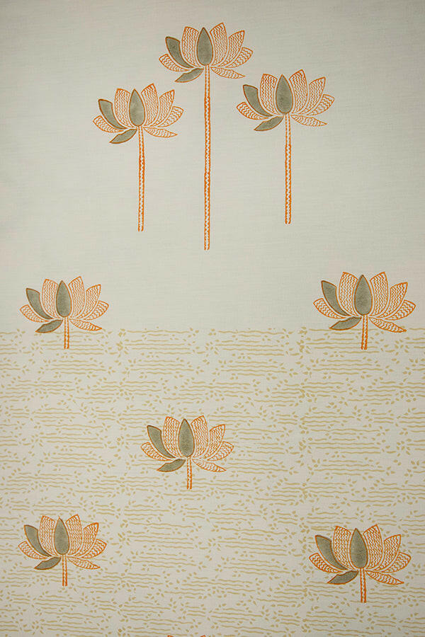 Fossil & Orange Sacred Lotus Pure Cotton Bedsheet