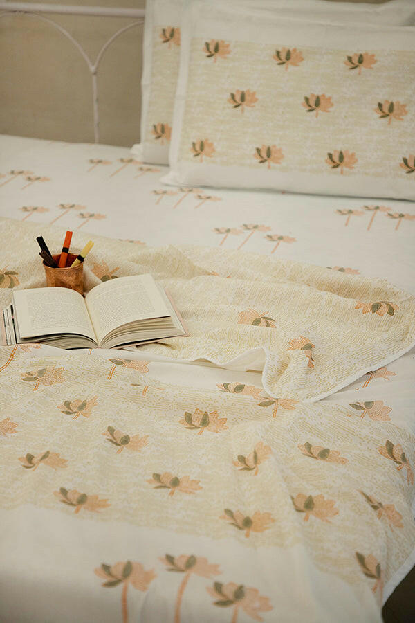 Fossil & Orange Sacred Lotus Cotton Dohar