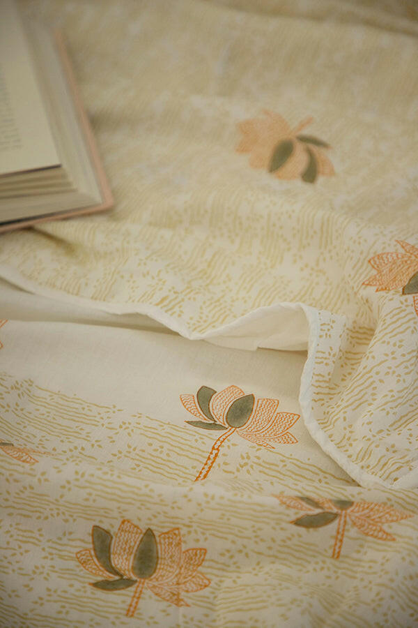 Fossil & Orange Sacred Lotus Cotton Dohar