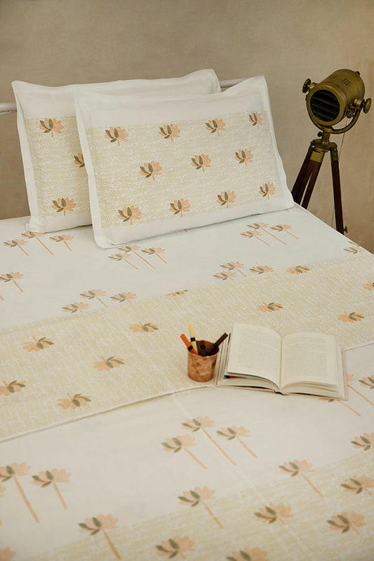 Fossil & Orange Sacred Lotus Cotton Dohar