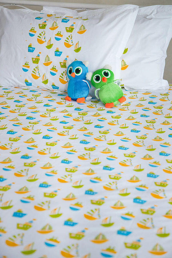 Lime & Blue Ship Kids Bedsheet
