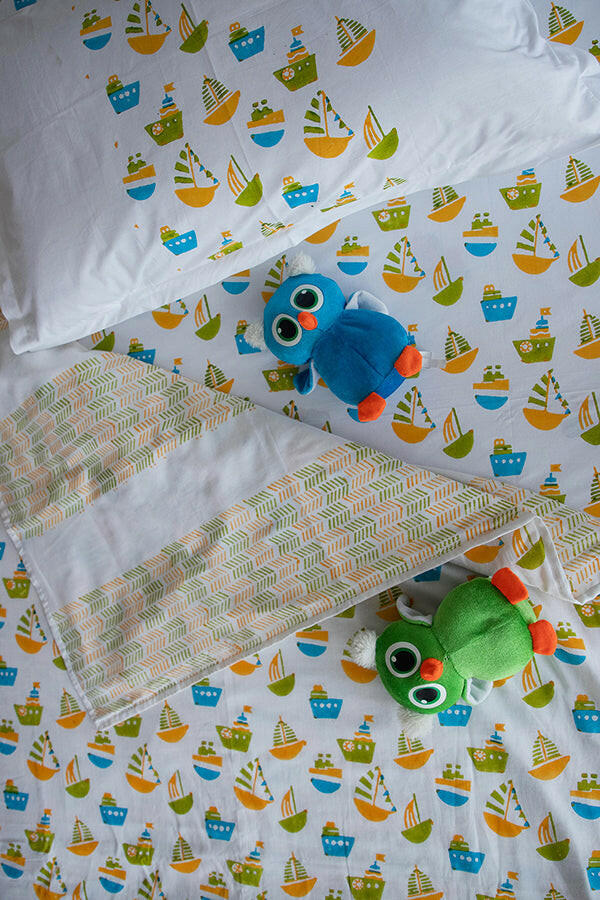 Lime & Blue Ship Kids Cotton Dohar