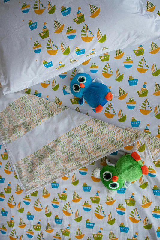 Lime & Blue Ship Kids Cotton Dohar