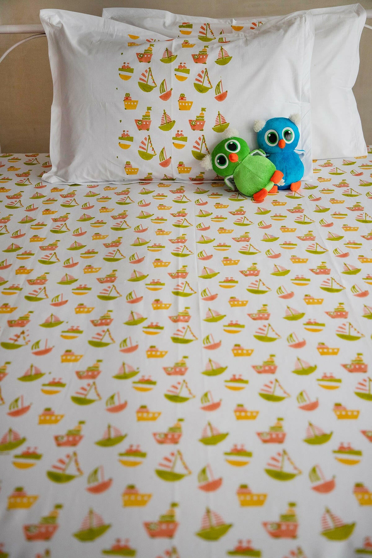 Lime & Orange Ship Kids Bedsheet