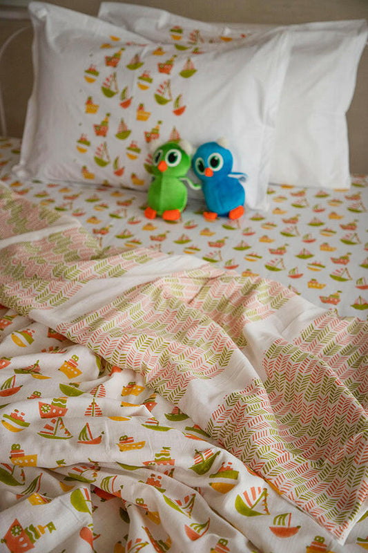 Lime & Orange Ship Kids Cotton Dohar