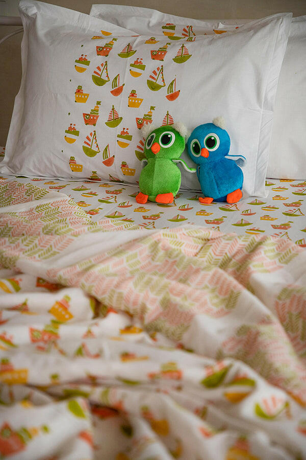 Lime & Orange Ship Kids Cotton Dohar