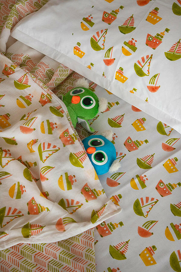 Lime & Orange Ship Kids Cotton Dohar