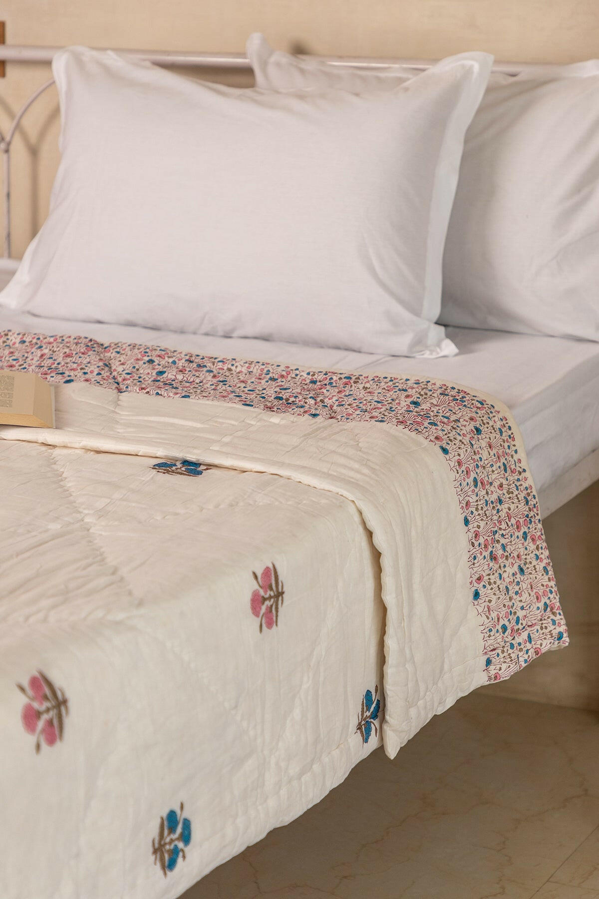 Pink & Blue Pansy Cotton Quilt