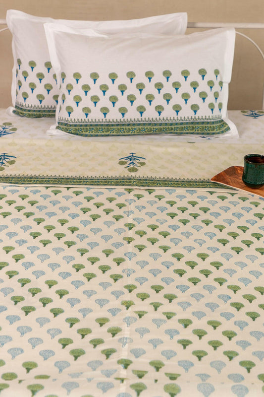 Mint & Mystic Blue Marigold Cotton Dohar