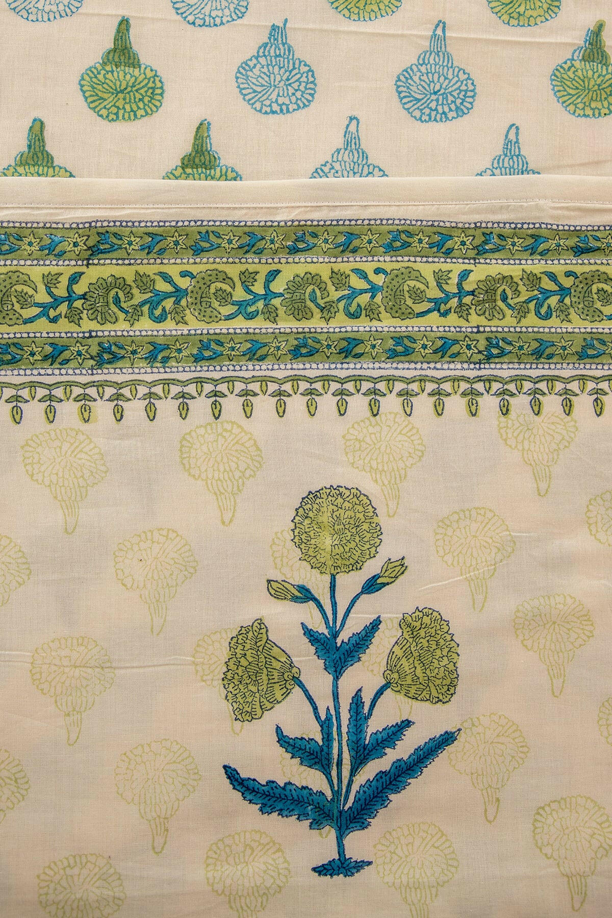 Mint & Mystic Blue Marigold Cotton Dohar