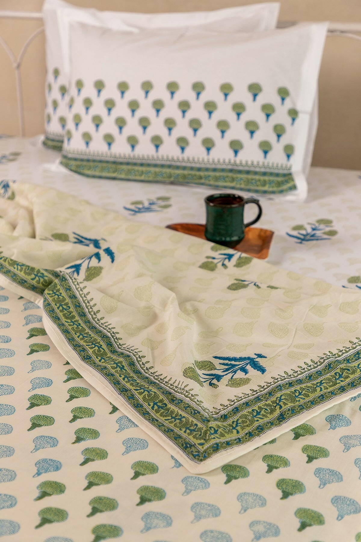 Mint & Mystic Blue Marigold Cotton Dohar