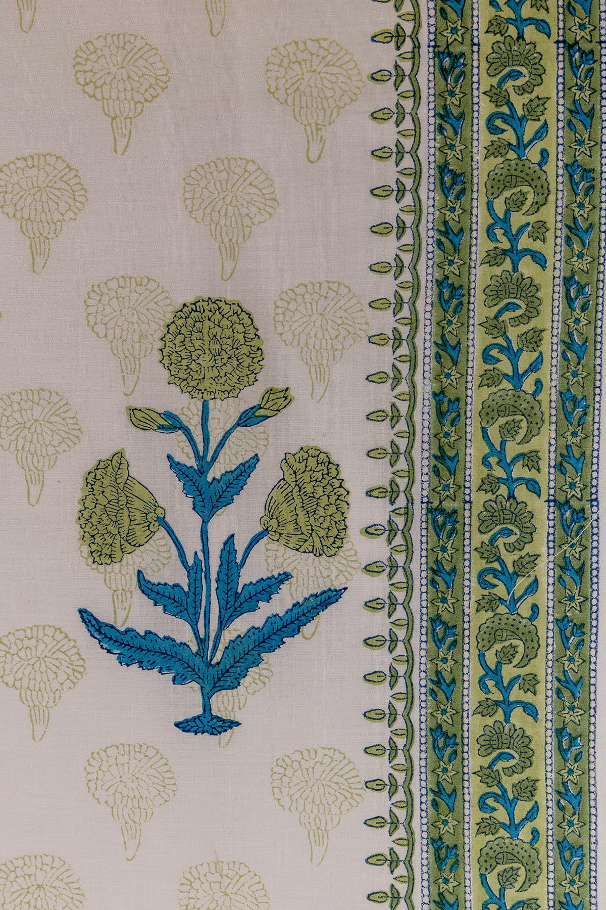 Mint & Mystic Blue Marigold Pure Cotton Bedsheet