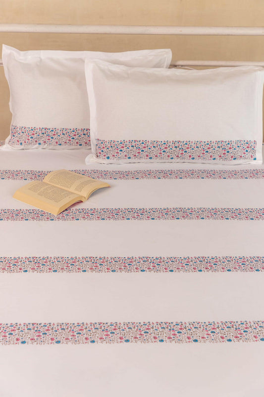 Space Blue & Hibiscus Pansy Pure Cotton Bedsheet