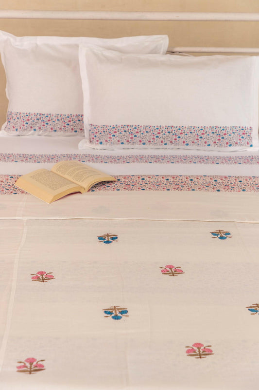 Space Blue & Hibiscus Pansy Cotton Dohar - Adya