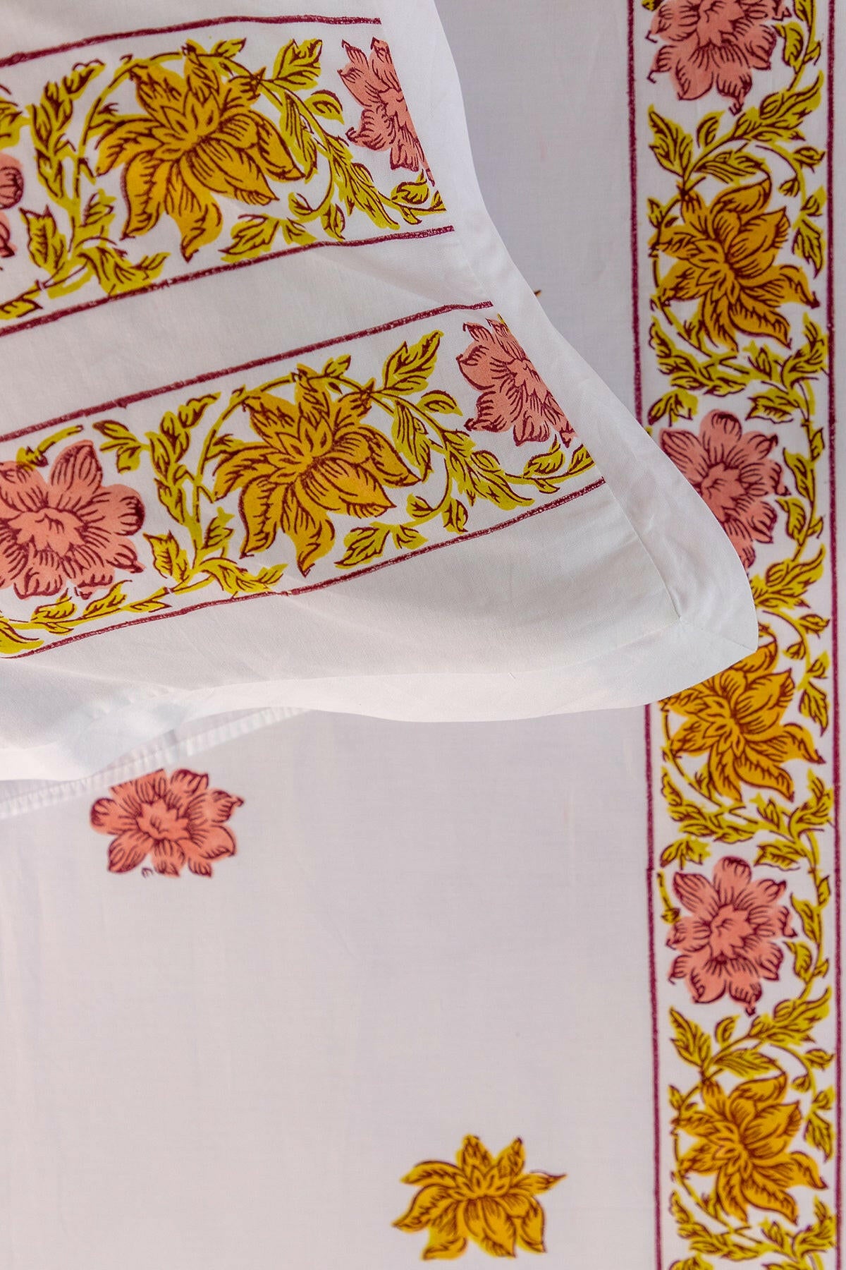 Terracotta & Sunset Gold Hibiscus Pure Cotton Bedsheet