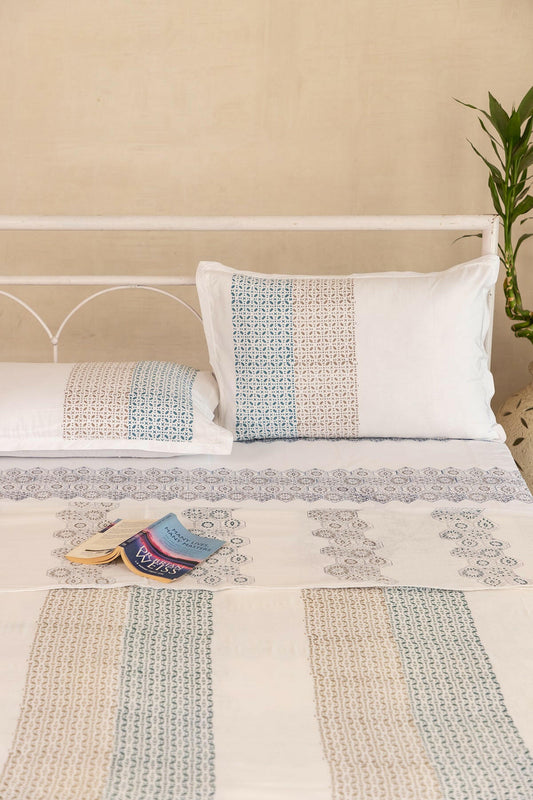Space Blue & Charcoal Hexagon Cotton Dohar - Adya