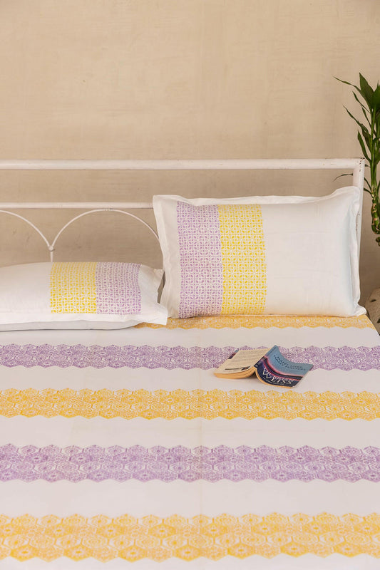 Lime & Lavender Hexagon Pure Cotton Bedsheet
