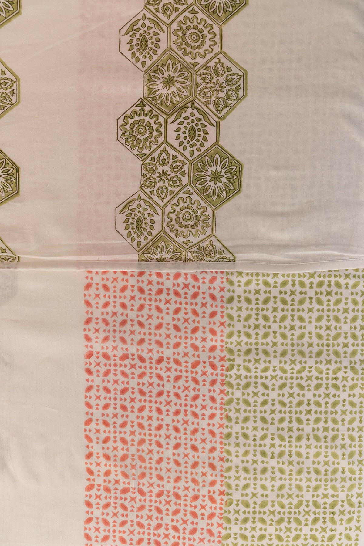Olive & Ruby Hexagon Cotton Dohar - Adya