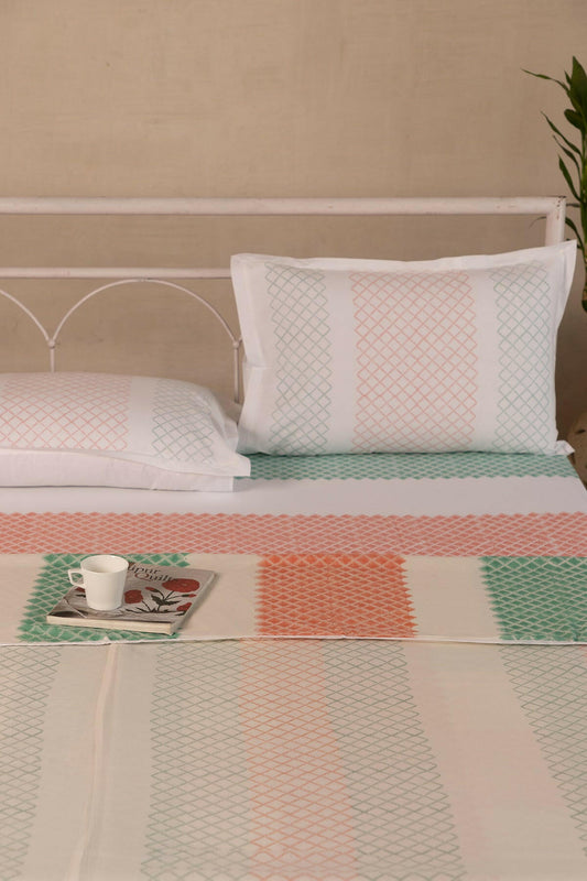 Teal and Terracotta Diamond Cotton Dohar - Adya